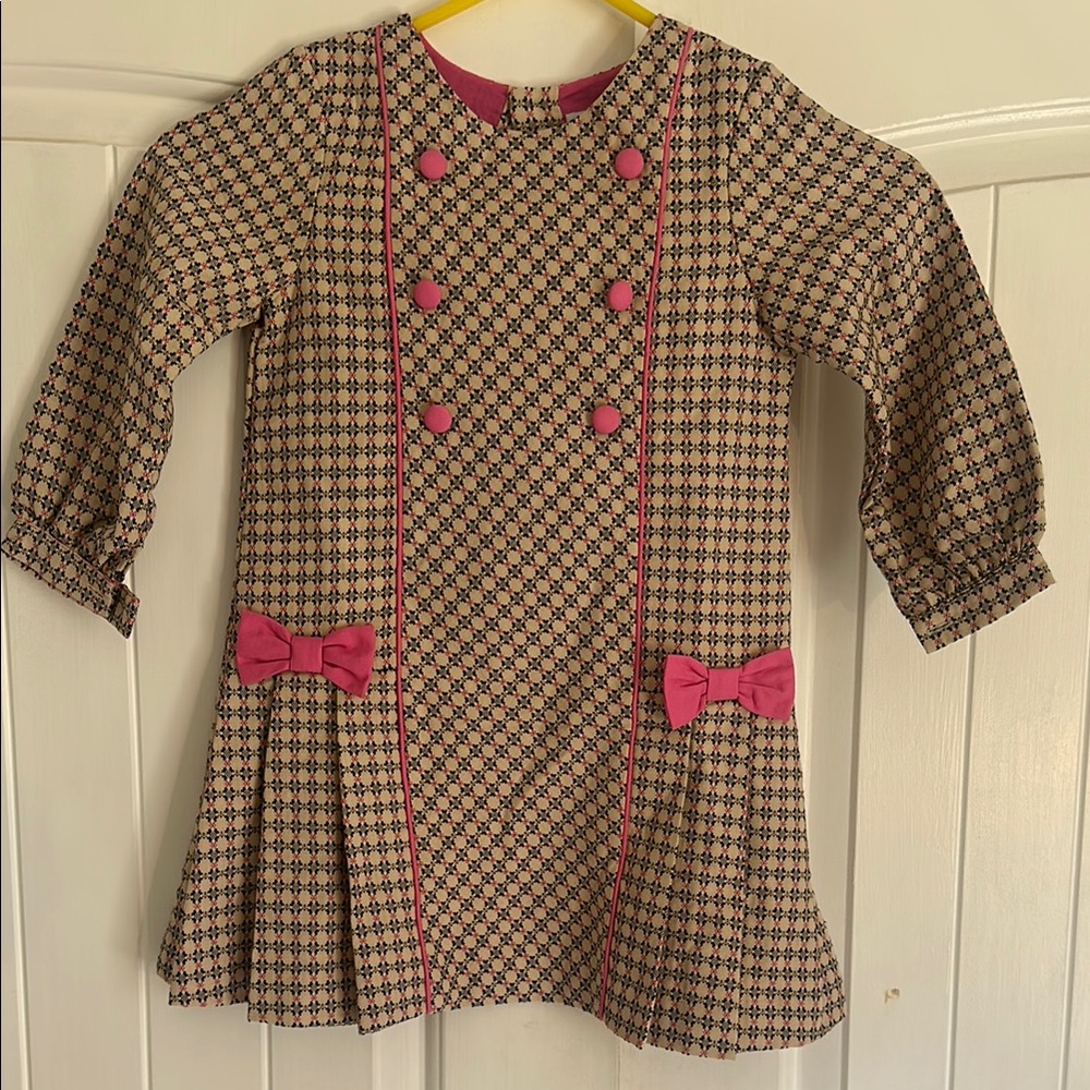 La Fleur & Le Papillon Pink and Tan A-Line Dress with Gingham‎ Pattern